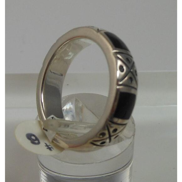 Designer Signed Sterling Silver Band Ring Vintage Black 925 Stamped Band Size 6 - Picture 5 of 9